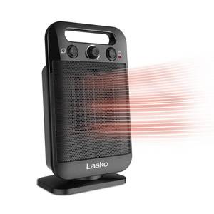 lot 2412 image: Lasko - 1500-Watt Oscillating Personal Tabletop Ceramic Space Heater with Adjustable Thermostat - Black - Retail $56