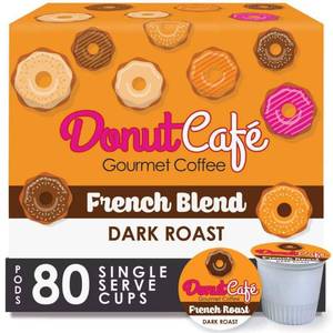 lot 2419 image: Donut Cafe Single Serve Coffee Pods for Keurig K-Cup Brewers  French & Dark Roast  80 Count (Best before 2027)