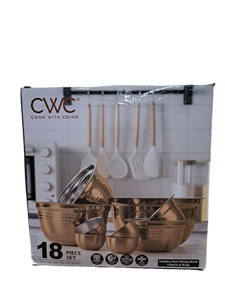 lot 4126 image: COOK WITH COLOR Mixing Bowls Set with Airtight Lids, Stainless Steel Bowl Organizers, Food Storage Containers, Meal Prep, Nesting Salad Bowls For Cooking, Baking, Kitchen Use, Copper  (MISSING 4 SMALL LIDS)