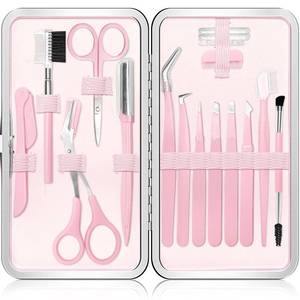 lot 9230 image: Eyebrow Kit, 17 in 1 Tweezers for Women Facial Hair, Hair Scissors with Comb, Eyebrow Trimmer, Brow Brushes, Hair Tools Travel Bag, Professional Grooming Tweezer Set (DOES NOT CLOSE)