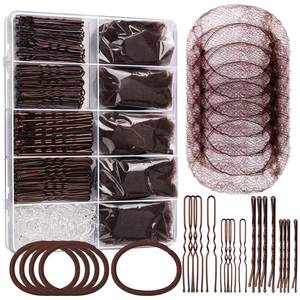 lot 9236 image: Dance Hair Accessories Kit, Ballet Dance Stuff, Hair Nets for Buns, Bobby Pins Brown, Clear Elastic Hair Ties- Brown