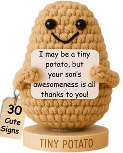 lot 9242 image: Cute Positive Crochet Potato with 30 Swappable Appreciation Signs