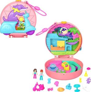 lot 9261 image: Polly Pocket Dolls & Playset, Adventure Moped Compact, Travel Toy with 2 Micro Dolls & Pet, Plus Animal & Vehicle Accessories