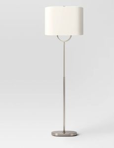 lot 16712 image: Modern Ring Floor Lamp Brushed Nickel Finish - Threshold ETL Listed, CottonPolyester Shade, Metal Body - Retail $80