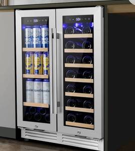 24" Wine and Beverage Refrigerator 20 Bottle 60 Can Dual Zone Built-In/Freestanding Classic Beverage Wine Cooler - Retail: $610