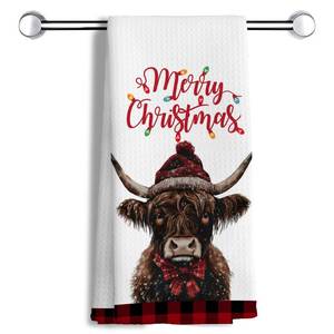 lot 989 image: Christmas Highland Cow Kitchen Towels 16x24 Inch