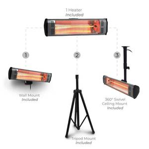 lot 2505 image: Tradesman 1500W Gray Electric IndoorOutdoor Infrared Quartz Portable Space Heater w Tripod, Wall and Ceiling Mount (Does Not Work) - Retail $159