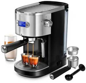 lot 2515 image: 2-Cup Silver Stainless Steel All in 20-Bar Semi-Automatic Espresso Machine with Led Display and Steam Milk Foam - Retail $99