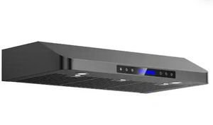 lot 2541 image: 42 in. 900 CFM Ducted Under Cabinet Range Hood with 3 Venting Options, Remote, Touch Control LCD in Black Steel - Retail $364