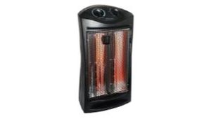 lot 2577 image: 1500-Watt Black Electric Tower Quartz Infrared Space Heater with Thermostat - Retail $74