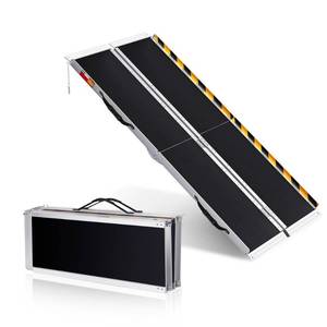 lot 4243 image: Aluminum Portable Wheelchair Ramp Folding Ramp wNon-Slip Surface, Threshold for Home Steps, Scooter for Car, Doorways, Curbs & Stairs, 600 Lbs Capacity - Retail $125