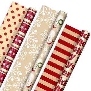 lot 4247 image: Hallmark Reversible Christmas Wrapping Paper (3 Rolls 120 sq. ft. ttl)