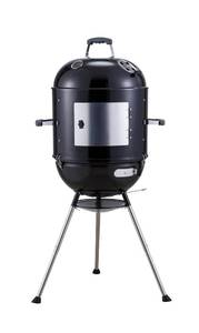 lot 4262 image: Megamaster Vertical 18 Inch Charcoal BBQ Smoker, 4-in-1 Portable Outdoor Grill with Adjustable Air Vent, 600 SQ. In Cooking Area, Built-in Temperature Gauge, BBQ Grill for Camping, Picnics - 810-36014