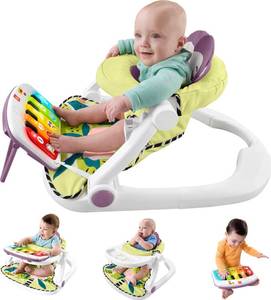 lot 4270 image: Fisher-Price Portable Baby Chair Kick & Play Deluxe Sit-Me-Up Seat with Piano Learning Toy & Tray for Infants to Toddlers, Purple Monkey - Retail $74