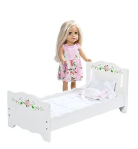 lot 4272 image: Badger Basket Wooden Doll Bed and Doll with Blanket and Pillow with Free Personalization Kit - Fits 18 to 20 Dolls