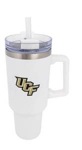 lot 9432 image: Desert Cactus UCF University of Central Florida Knights Large Insulated Stainless Steel Handle Lid Straw Reusable Double Walled Cup Hot Cold Drinkware Laser Etched (40oz Ounce Rally Tumbler Design B)