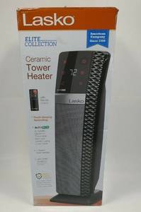 lot 16720 image: Lasko 22 Elite Collection Ceramic Tower Space Heater with Timer Remote  CT22445  Black
