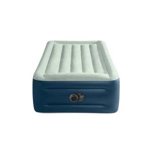 lot 1432 image: Intex Elevated 18 Pillow Rest Twin Air Mattress with Internal Pump - Off-WhiteBlue Includes Storage Bag, Repair Patch, Electric Pump - Retail $57