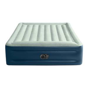 lot 1437 image: Intex Elevated 18 Pillow Rest Queen Air Mattress with Internal Pump - Off-WhiteBlue - Retail $69