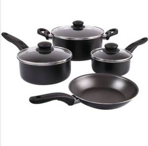 lot 1449 image: Mainstays 7 Piece Non Stick Aluminium  Pots and Pans Cookware Set - Black