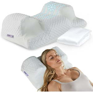 lot 1469 image: YourFacePillow Cervical Neck Pillow for Sleeping Cooling Memory Foam Cervical Pillow  Ergonomic Pillow with Contoured Support for Side  Stomach and Back Sleepers with Satin case - Retail $100