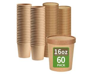 lot 1475 image: bloomoon 60 Pack 16 oz Paper Food Containers with Lids