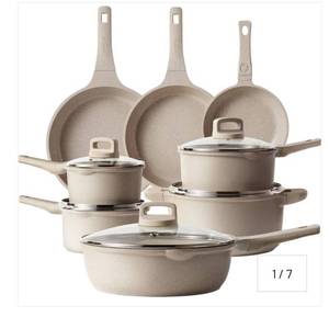 lot 1476 image: CAROTE 13pcs Pots and Pans Set Non Stick, Taupe Induction Cookware - Retail $224
