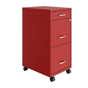 lot 1477 image: Space Solutions 18in. Deep 3 Drawer Mobile Letter Width Vertical File Cabinet  Red - Retail $186