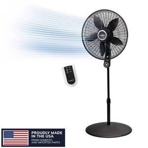 lot 2616 image: 20 in. 4 Speed Oscillating Pedestal Fan for Home in Black with 90° Oscillation, Adjustable Height, Timer and Remote - Retail $80