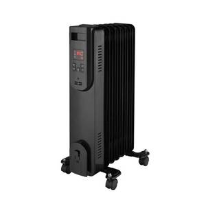 lot 2627 image: 1500-Watt Black Indoor Electric Oil-Filled Radiator Convection Radiant Space Heater with Remote Control for Living Space - Retail $100