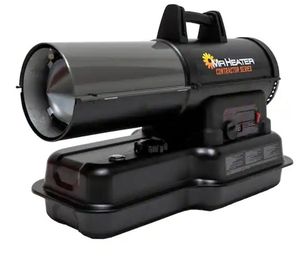 lot 2640 image: Contractor Series 80,000 BTU Black Forced Air KeroseneDiesel Outdoor Space Heater with Thermostat - Retail $209