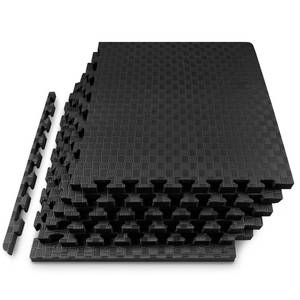 lot 4292 image: ProsourceFit Exercise Puzzle Mat 1-in, Checkered EVA Foam Floor Tiles wNon-Slip Texture, Gym Mat wInterlocking Foam Tiles for Adjustable Surface, Shock Absorbing, Waterproof Gym Flooring, Black 2 Pack