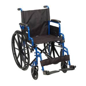 lot 4294 image: Drive Medical Blue Streak Lightweight Wheelchair - Portable Folding Mobility Aid - Swing-Away Footrests - Desk Arms - Durable Steel Frame - Easy Transport & Storage - 18-Inch Seat