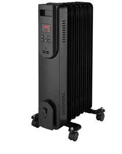 lot 16731 image: 1500-Watt Black Indoor Electric Oil-Filled Radiator Convection Radiant Space Heater with Remote Control for Living Space - Retail $100