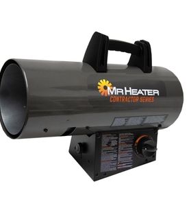 lot 16735 image: Contractor Series 60,000 BTU Forced Air Propane Outdoor Space Heater with 10 Ft. Hose and Regulator - Retail $99
