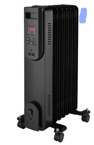 lot 16745 image: 1500-Watt Black Indoor Electric Oil-Filled Radiator Convection Radiant Space Heater with Remote Control for Living Space - Retail $100