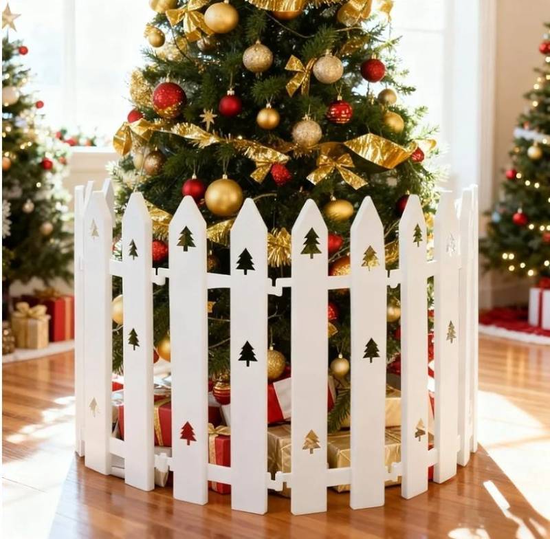 lot 31033 image: Extra Height 16 Christmas Tree Fence, 36pcs Christmas Tree Gate, White Christmas Fence Decorations for Cat, Small Dog