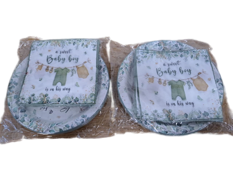 lot 31282 image: Kilyparty 40pcs Greenery Gender Reveal Baby Shower Supplies Party Boho Greency Party Decorations Tableware Set Dessert Plates Napkins for 20 Guests (Green) 2 Pack&nbsp