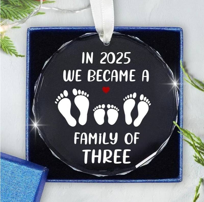 lot 31326 image: Baby��s First Christmas Ornament 2025 Glass Ornaments for Christmas Tree Decoration - Family of Three Ornament Gifts for New Parents, New Mom Dad Gift, Christmas Tree Decoration Keepsake 2 Pack