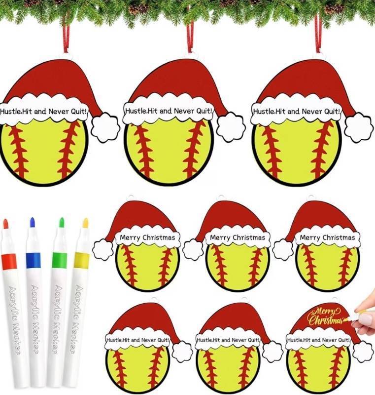 lot 23927 image: 15pcs Wooden Softball Ornament for Christmas Tree