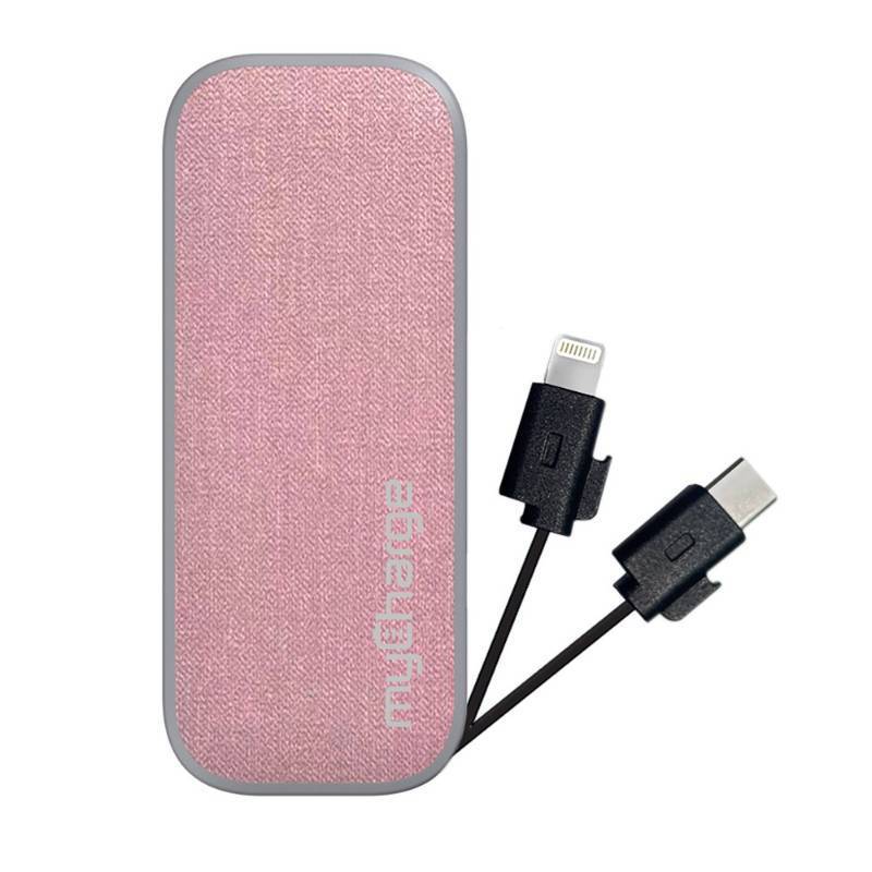 lot 23940 image: myCharge PowerHub Mini 3000mAh12W Output Power Bank with Integrated Charging Cables - Pink