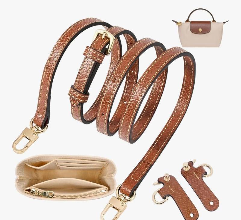 lot 23946 image: Purse Straps Replacement with Multi-Pocket Felt Handbag Organizer Insert Compatible with Longchomp Mini Pouch Tote Bag (2-Packs)