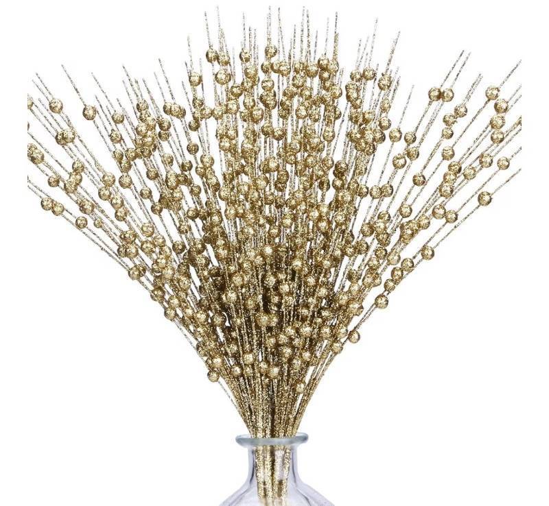 lot 23960 image: 10 Pack Golden Artificial Glitter Berry Stems 15.7