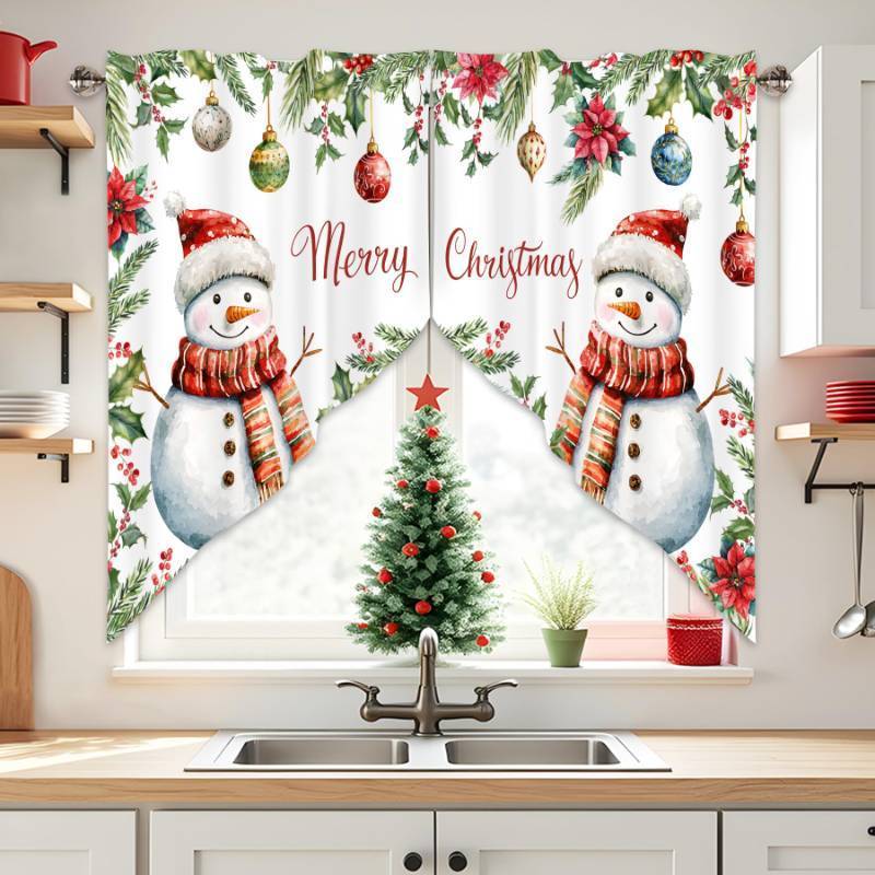 lot 121 image: AYTTBIS Christmas Snowman Swag Curtain Valance for Windows,Snowflake Pine Tree Ball Xmas Winter Holiday Window Treatments Short Swag Topper for Kitchen Windows Bathroom Bedroom,28 x 36 Inch, 1 Pair&nbsp