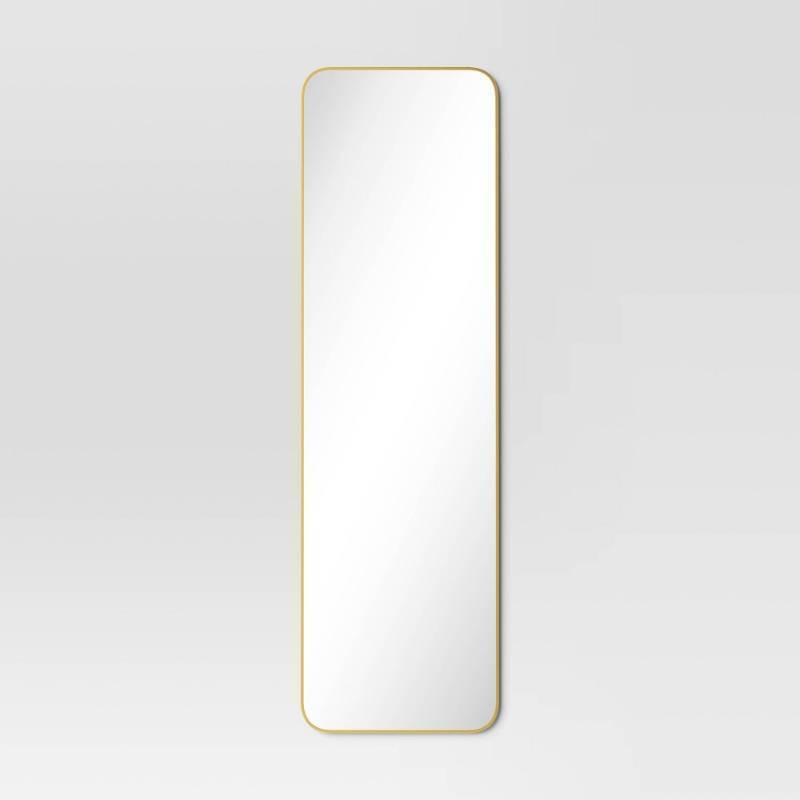 lot 30772 image: Over-the-Door Mirror Metal Brass - Threshold Modern Full Body, Space-Saving Design - Retail $92