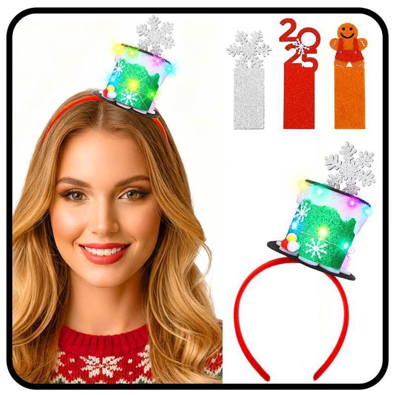 lot 31401 image: JEAIRTS Light Up Christmas Hat Headband Glowing Xmas Hair Hoop Led Christmas Costume Hair Accessoires (2-Green)