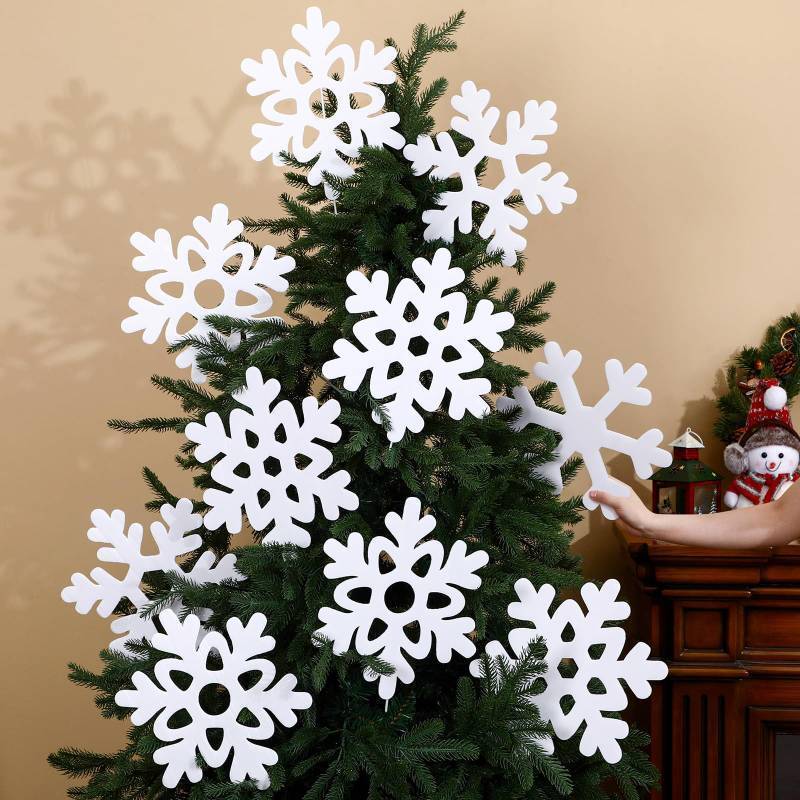 lot 31417 image: Gueevin 10 Pcs 12 Inch Snowflake Christmas Tree Picks Large White Snowflake Branches Christmas Tree Topper Fillers Stick Hanging Ornaments for Xmas Winter Home Office Party Wonderland Vase Decorations - Retail $7