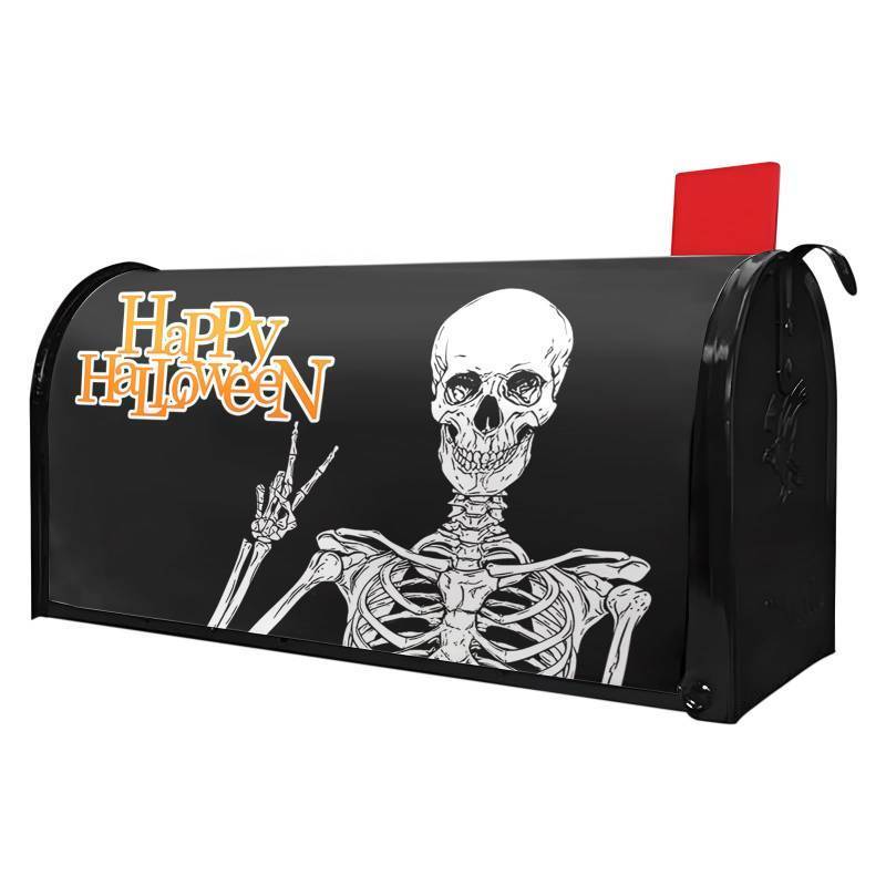 lot 31418 image: Magnetic Halloween Mailbox Cover - Skull Decor Wrap for Outdoor Post Box, 21x18 Standard Size, Waterproof Farmhouse Yard Decor, Gothic Welcome Home Decor - Retail $9