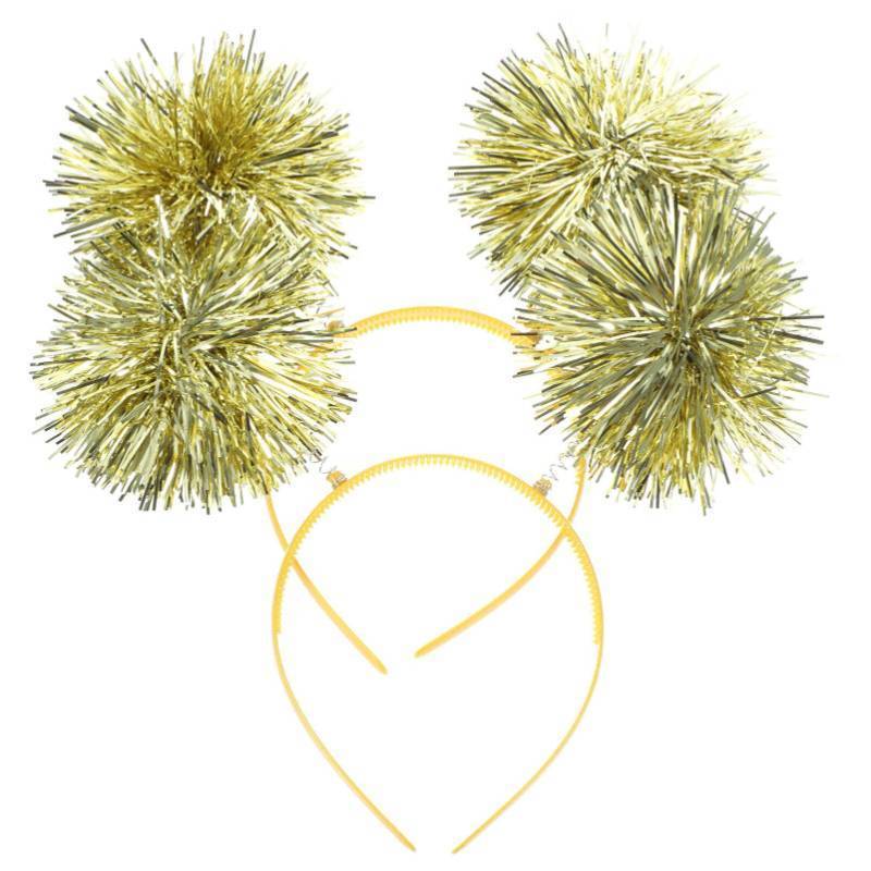 lot 31462 image: minkissy Pom Pom Headband, 2pcs Tinsel Headbands Cute Boppers Hair Bands Cosplay Party Hair Decoration Tinsel Headdress for Boy Girls, Golden, 19x19cm 2 Pack