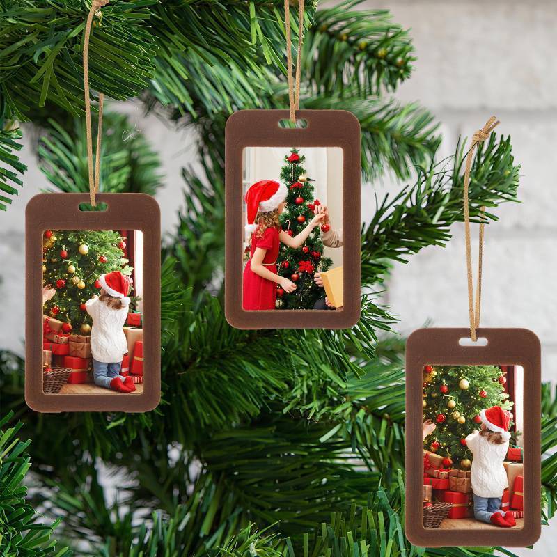 lot 38 image: Bucherry 12 Pcs Flocked Velvet Christmas Tree Photo Frame Ornaments Festive Hanging Picture Baubles Decor Acrylic Double-sided Photo Frame Xmas Decor for Holiday Season Party(Brown)